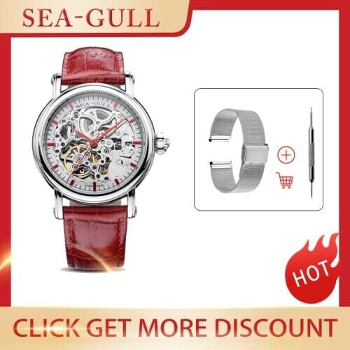 Seagull watch gril m182sk Automatic Mechanical womens Watch Self Winding Power Reserve Flywheel red band red needle