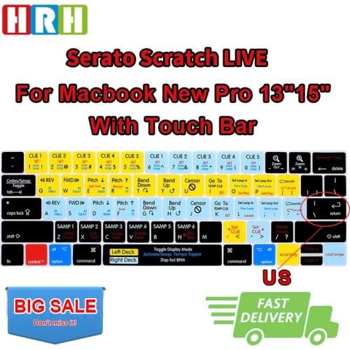 HRH Serato Scratch LIVE Function Shortcut Hotkey Silicone Keyboard Cover Keypad SKin for Macbook Pro 13"15"Touch Bar A1706/A2159