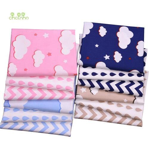 Chainho,Four Color,Cloud & Rain Series,Printed Twill Cotton Fabric,Patchwork Cloth For DIY Sewing Quilting Baby&Childs Material