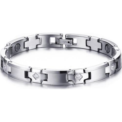 Pure Silver Color germanium magnetic Tungsten carbide bracelets for women with cubic zirconia stones