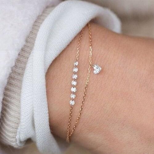 Double Chains Clear Crystal Beads Adjustable Golden Bracelets for Women