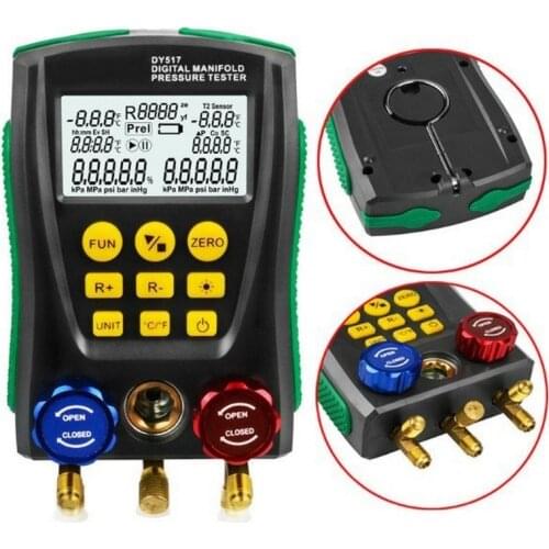 DY517 Digital Manifold Pressure Gauge Refrigeration Digital Vacuum Pressure Manifold Temperature Tester HVAC Manifold Gauge