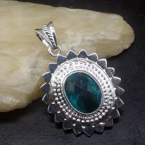 Gemstonefactory Jewelry Big Promotion 925 Silver Oval Shape Green Topaz Shiny Women Ladies Mom Gifts Necklace Pendant 20213569