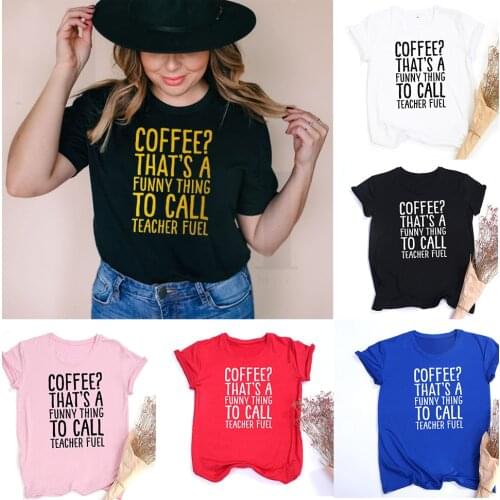 Coffee is teacher life Letter Print Women Summer T Shirt Casual Short Sleeve Aesthetic Round Neck Gift Tops Tees