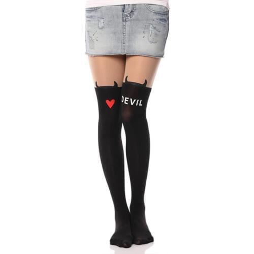 Black Nylon Cute Tattoo Tights Knee High Womens Tights Girls Sexy Pantyhose Over Knee Womens Tights Collant Femme