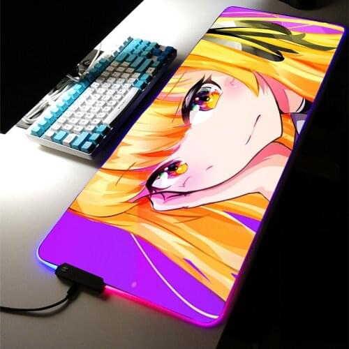 KawaiiSexy Girl RGB LED Anime Mouse Pad Extra Large Gaming Accessories Cartoon Computer Mousepad Lock Edge Computer Desk Mat