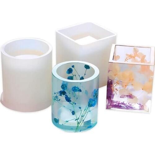 Square Round Brush Pot Silicone Mold Epoxy Resin Casting Moulds DIY Art Crafts