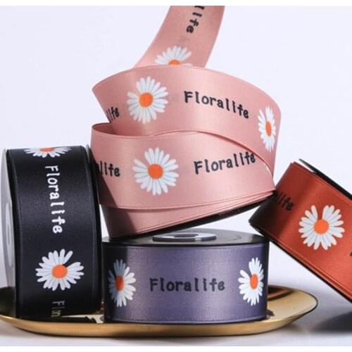 3.8cm 10yard DIY handmade hair ornament flower packing material small daisy double side printed polyester cotton tape ribbon