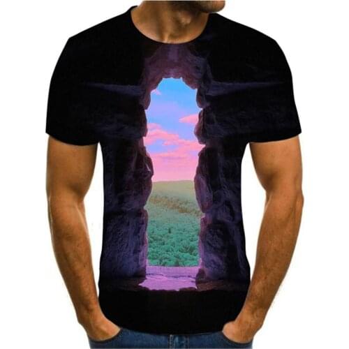 3D new popular animation landscape creative art design colorful funny T-shirt for mens short sleeve s-6xl street style