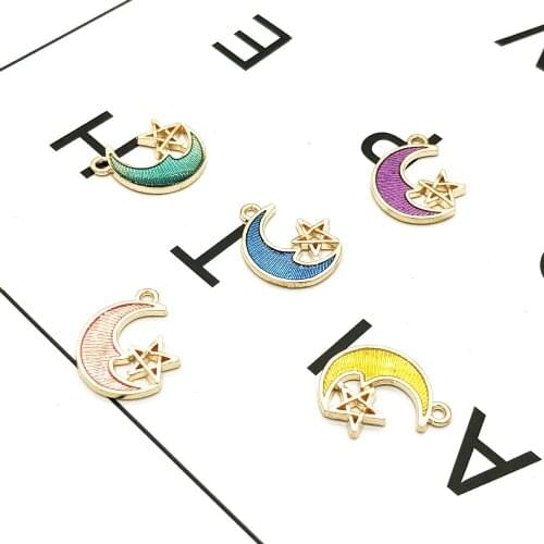 New 10pcs Fashion Charms Enamels Star/Moon Pendant Making Gift Hair Bracelet Necklace Jewelry Accessories DIY Crafts 2018 Hot