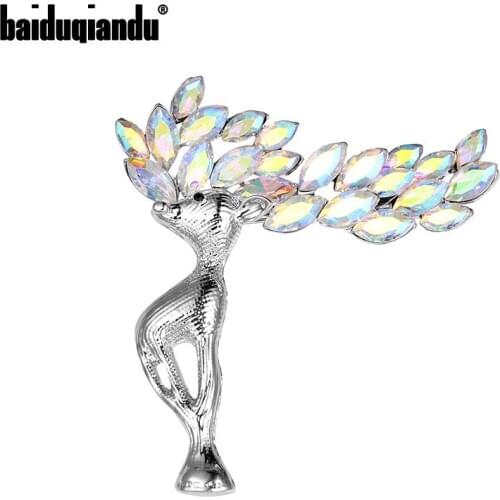 Baiduqiandu New Arrival AB Color Marquise Crystal Cute Deer Horn Brooches for Women Girls Costume Jewelry