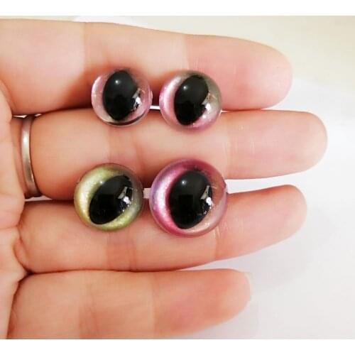 New items 20pcs/lot 13mm/14mm/15mm/18mm clear plastic safety toy cat eyes +glitter rainbow fabric + hard washer--mixed color