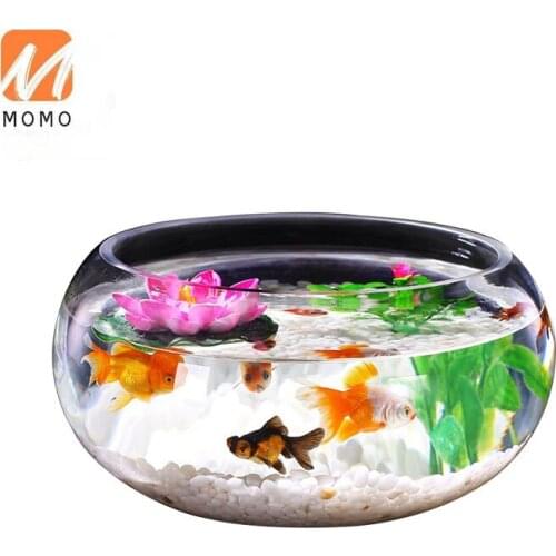 Office Small Fish Tank Thick Transparent Glass Turtle Jar Living Room Home Desktop round Mini