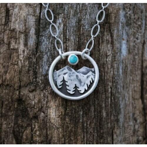 QIMING Hiking Snowy Mountain Necklace For Women Men Antique Jewelry Female Travel Gift Friendship Necklaces Pendants