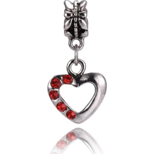 10 Pcs/Set Silver Tone DIY Bead Rhinestones Heart Charms For Jewelry Making Spacer Pendent Fit Snake Chain Pattern Bracelet Gift