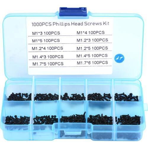 Professional 1000pcs Small Screws Cross Head Self-tapping Bolts Assortment Kit M1 M1.2 M1.4 M1.7 Screws 2019