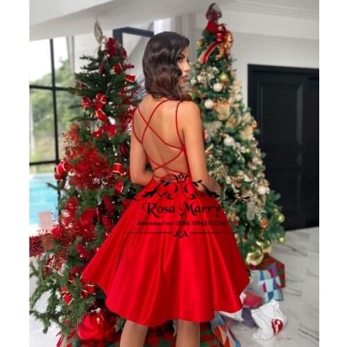 Sexy Backless Red Short Prom Dresses 2021 A Line Knee Length Simple Cheap Vestido De Fiesta Boda Formal Evening Party Gowns