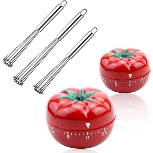 Fashionball Whisk Ball Whisk Wire Egg Whisk & Kitchen Timer Baking Alarm Clock,Tomato Reminder Mechanical Countdown Timer