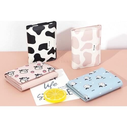 2021 Cute Wallet PU Leather Cartoon Cow Designer Purse Women Card Bag Ladies Trifold Wallets Female Small Money Purses Hot Sale