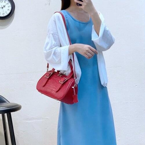 Crocodile pattern cowhide Boston handbags new real leather shoulder bag genuine leather women purse 01-GN-stxkbs