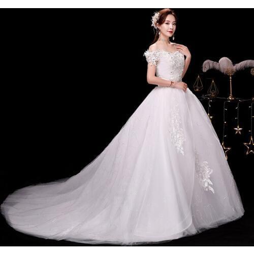 Trailing Wedding Dress New Bride Dream Tail Wedding Dresses Lace Up Luxury Dress Ball Gowns