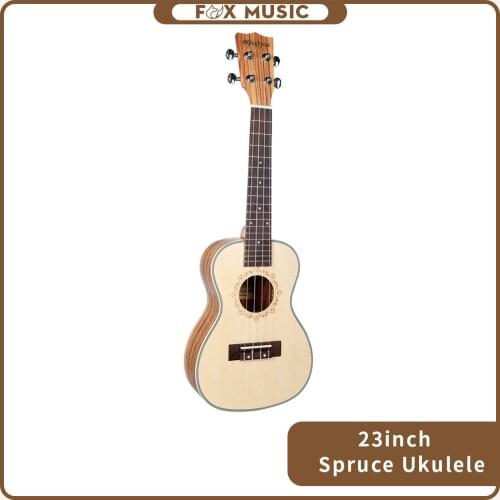 Ukulele 23 Inch Ukulele Solid Spruce Top Zebrawood Back Mahogany Ukulele 4 String Hawaii Guitar Concert Ukulele