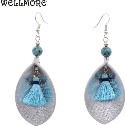 WELLMORE new bohemia leather with tassel earrings women Jewelry Statement Dangle Drop Earring for Women