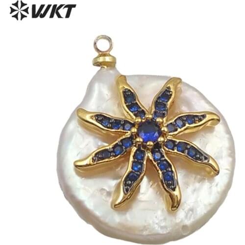 WT-MP131 natural freshwater pearl Pendant drop shape with stone pave stars patterns Pendant women fashion Pendant Jewelry