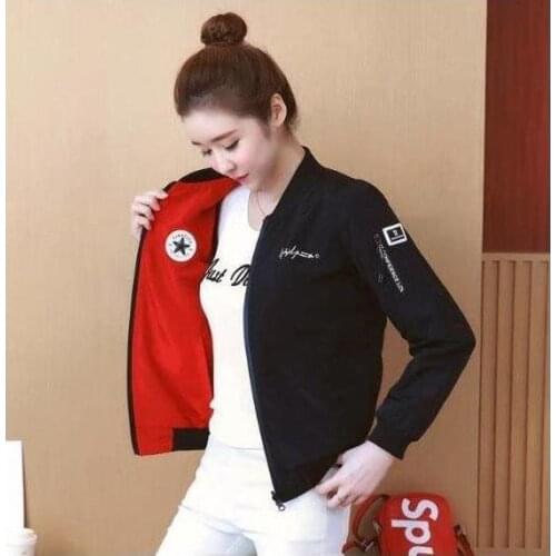 2021 Korean Autumn Women Windbreaker Bomber Jacket Baseball Coats Long Sleeve Of The Double-sided Wearable Basic Jackets Outwear