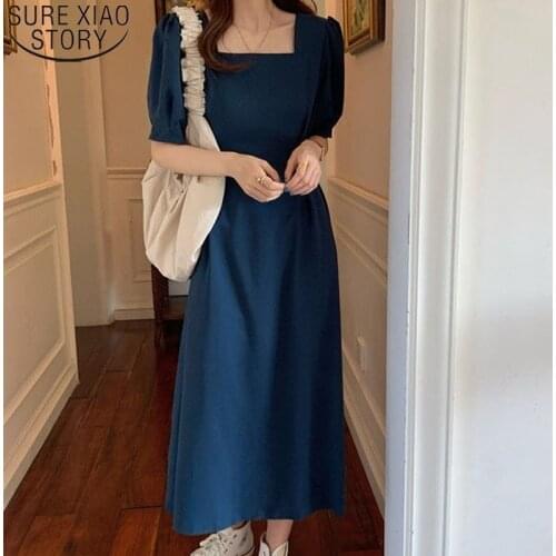 Womens Summer Dress 2021 French Style Square Collar Womens Dress Korean Black Dresses Short Sleeve Vestidos Femme 14497
