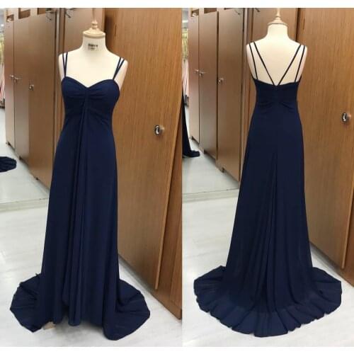 Vintage Long Sweetheart Navy Blue Bridesmaid Dresses Spaghetti Strap Floor Length Criss Cross Back Robes de Soirée for Women