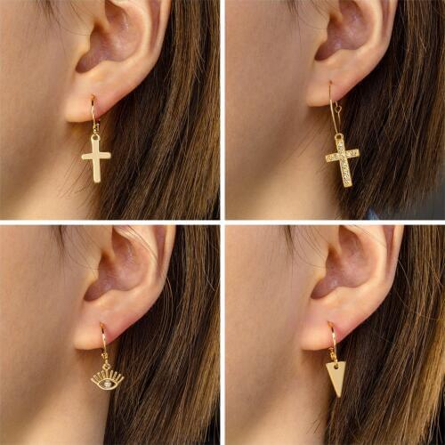 ZWC 2020 New Fashion Geometry Vintage Earring For Women Party Gold Small Cross Dangle Drop Earring Female Jewelry Wholesale