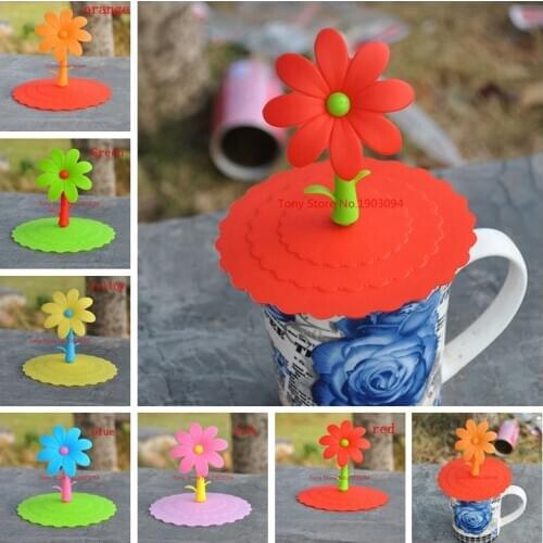 10pcs/lot Sunflower Lacet Anti-Dust Silicone Lids For Tea Cup Cover Coffee Caneca Xicara Tea Cup Vasos De Plastico Suction Seal