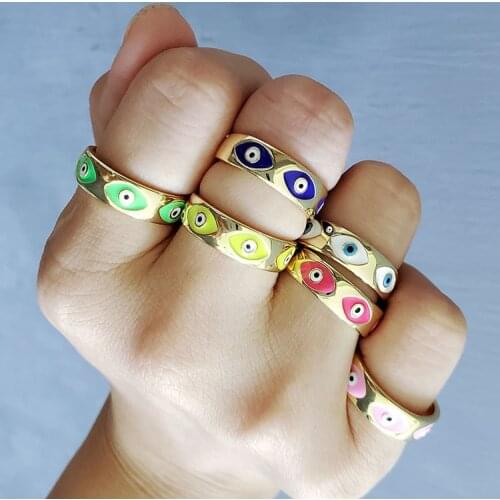 10Pcs New Fashion Jewelry Chic Multi Color Colorful Enamel Rainbow Eye Rings for Ladies