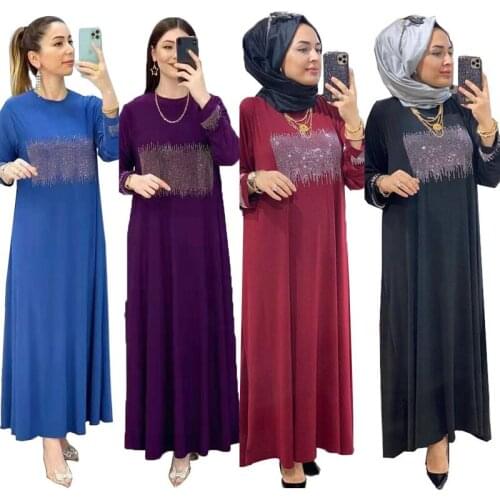 2021 Fashion Middle East Robe Diamond Solid Color Maxi Dress Robe Africaine Femme Grand Taille Arab Robe