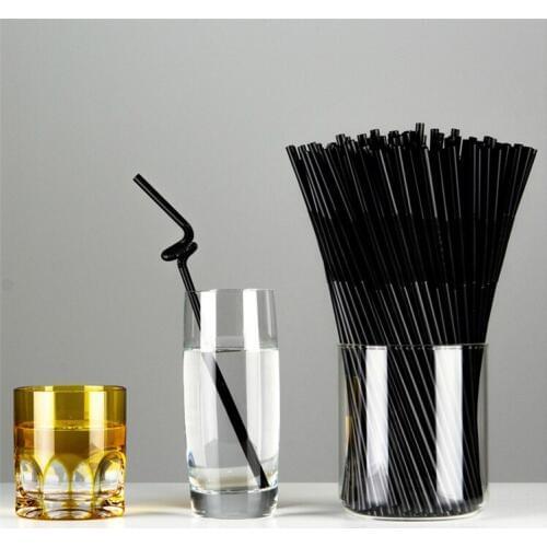 3000 Pieces Black Plastic Drinking Straws Flexible Double 6*210mm PP Cocktail Party Bar Straws Drink Supplies EMS Free Shipping