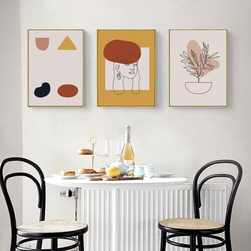 Abstract Wall Art Poster Line Female Face Leaf Canvas Painting Geometry Art Print Nordic Posters And Prints Boho Home Decoration