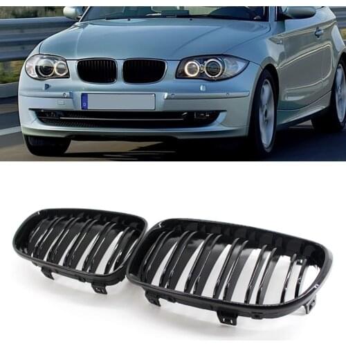 Car Lights Decoration Frame Accessory Front Kidney Grille Grill for BMW E81 3-Door E87 5-Door Double Slat Gloss Black