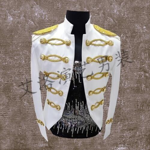 Free shipping mens golden embroidery white/black vintage tuxedo jacket/stage performance/event jacket/only jacket