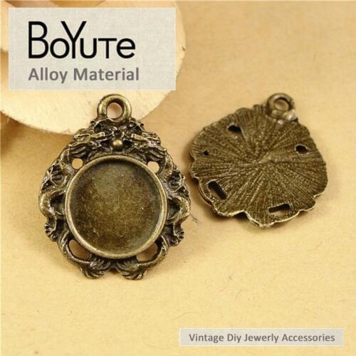 BoYuTe (50 Pieces/Lot) 14MM Cabochon Base Vintage Diy Accessories Parts Antique Bronze Double Dragon Bezel Pendants for Jewelry