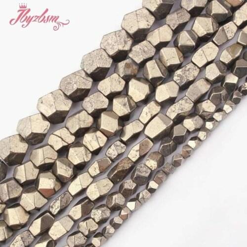 4-6,6-7,7-8,8-9mm Irregular Faceted Pyrite Loose Beads Natural Stone Beads For DIY Necklace Bracelets Jewelry Making Strand 15"