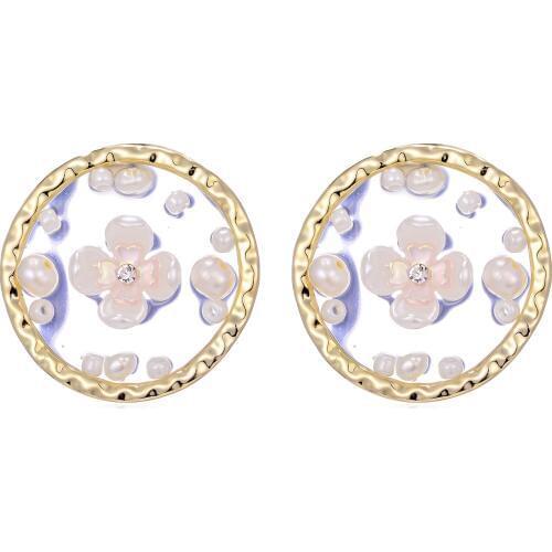 Zircon Pearl Flower Round Stud Earrings For Women New Copper Pendant Earring Fashion Party Jewelry pendientes mujer 2020