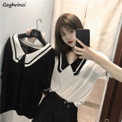 Women Short Sleeve T-shirts Turn-down Collar Patchwork Designer French Style Princess Temperament Females Loose Fresh Students