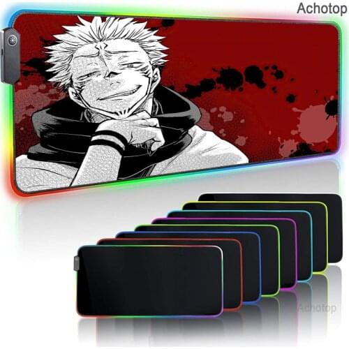 Anime Jujutsu Kaisen Gloway Gaming Accessories Lights Led Mouse Pad with Backlight 900x400mm Mousepad Anime RGB Game Mats for PC