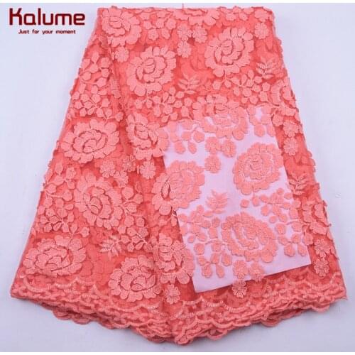 Kalume Sequins African Milk Silk Lace Fabric Peach 3D Flower French Net Lace Fabric For Nigerian Wedding Party Lace Fabric F2137