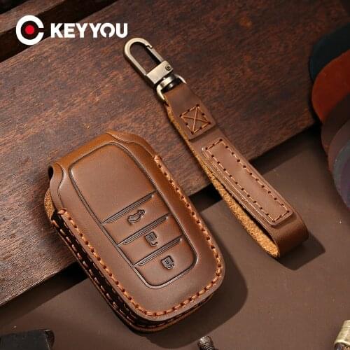 KEYYOU For Toyota Camry CHR Prius Corolla RAV4 Prado 2017 2018 2019 Leather Car Key Case Remote Protector Keyless Key Cover
