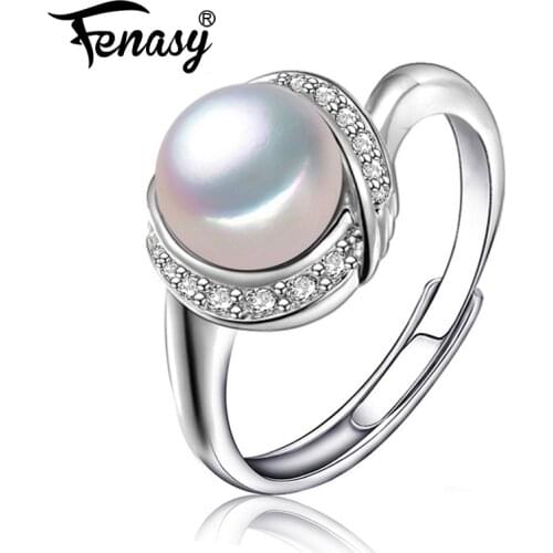 FENASY Natural Pearl rings New Fashion Bohemian Leaf 925 Sterling Silver Zicron Party Rings For Women Engagement Ring