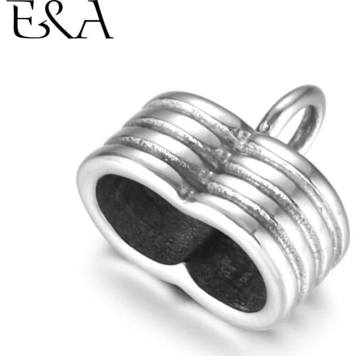 4pcs Stainless Steel End Beads with Loop Thread Double Hole 5mm for Jewelry Making Leather Cord End Caps DIY Accessories