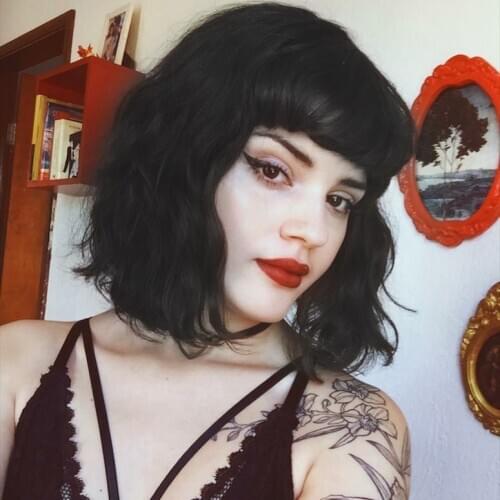 Azqueen Short Wavy Wig with Bangs Synthetic Wigs for Women Natural Brown black Hair Bob Wigs Heat Resistant Fiber Breathable