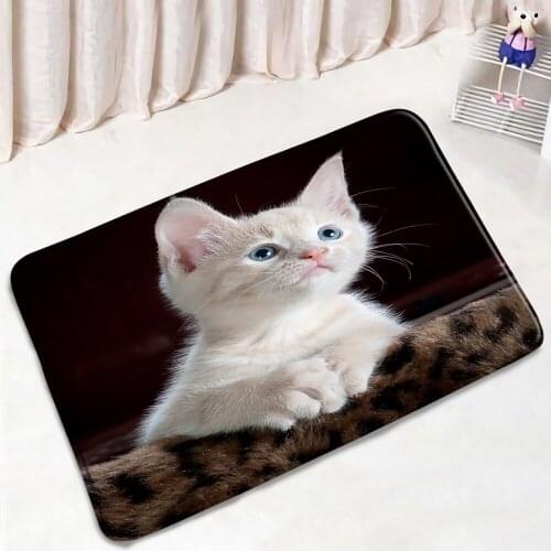 Cute White Cat Bath Mat Pet Dog Door Pad Hallway Balcony Kitchen Carpet Anti-Slip Modern Living Room Doormats Home Bathroom Mats